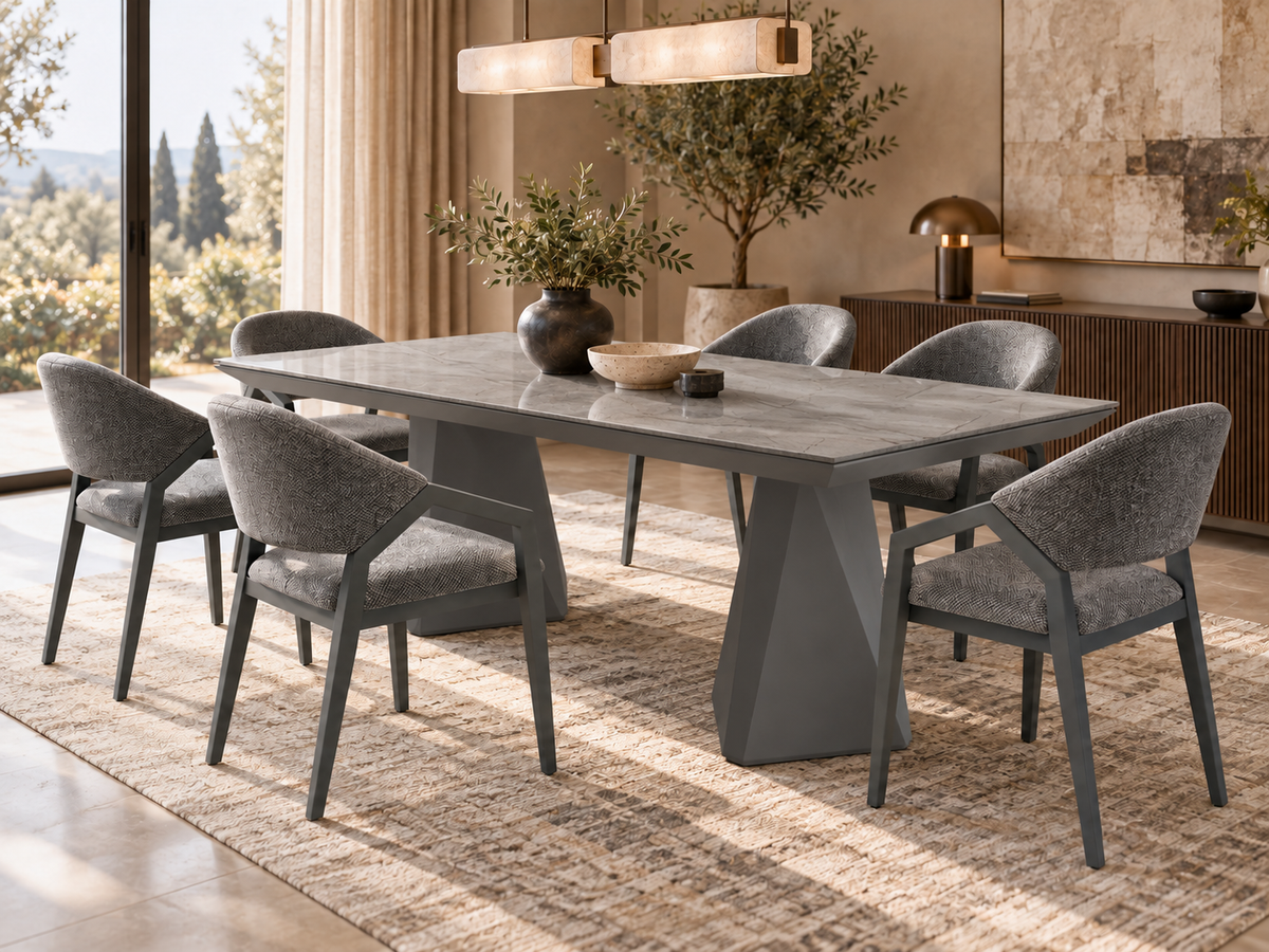 Diamond matgrupp – utdragbart matbord + 6 Diamond stolar