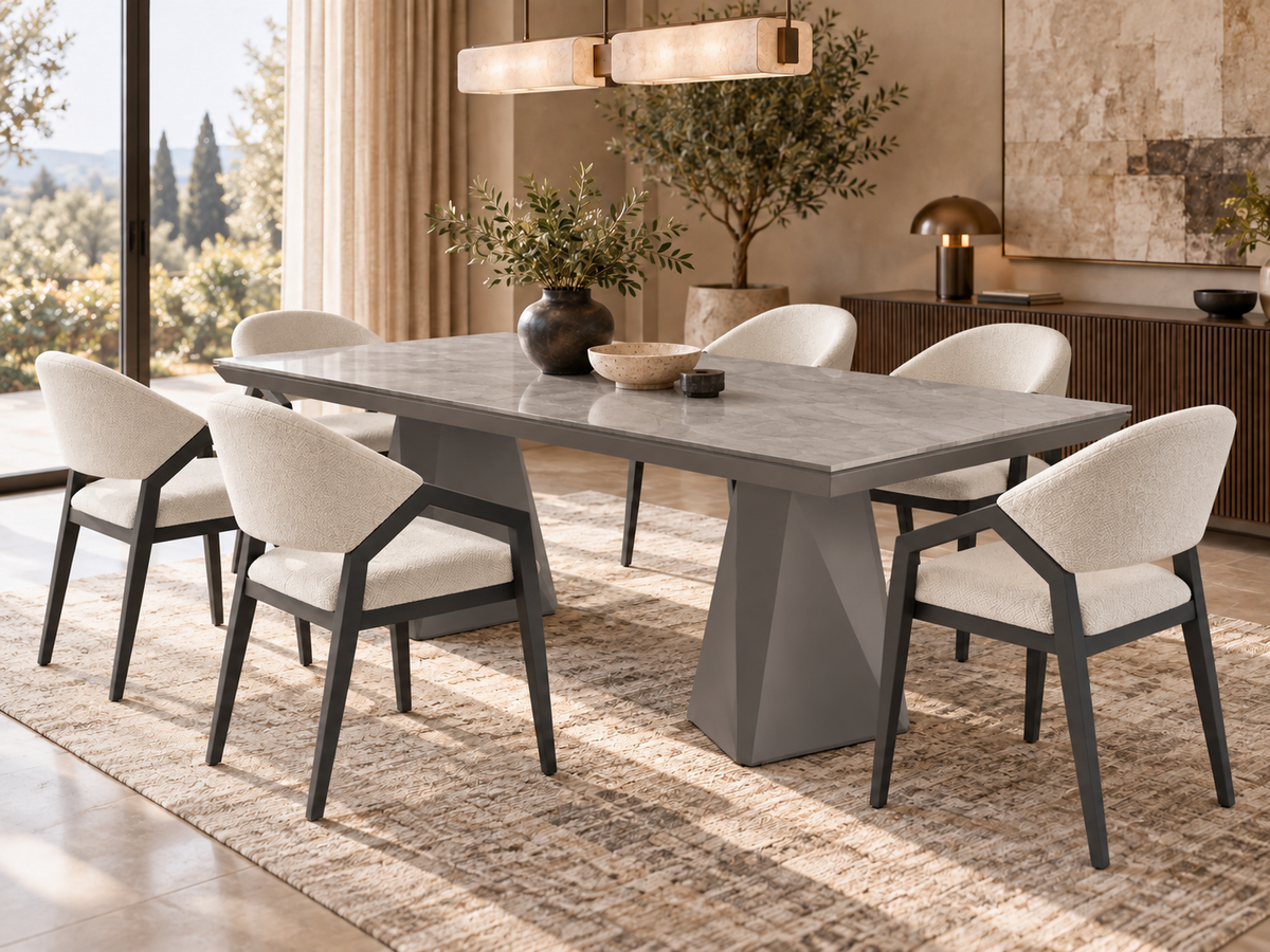 Diamond matgrupp – utdragbart matbord + 6 Diamond stolar