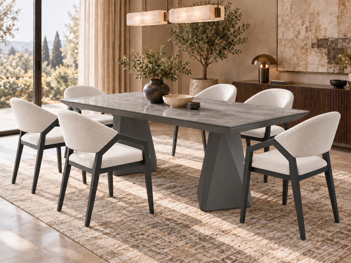 Diamond matgrupp – utdragbart matbord + 6 Diamond stolar
