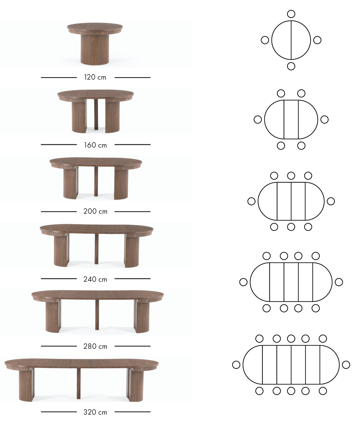 California ausziehbarer Esstisch 120–320 cm