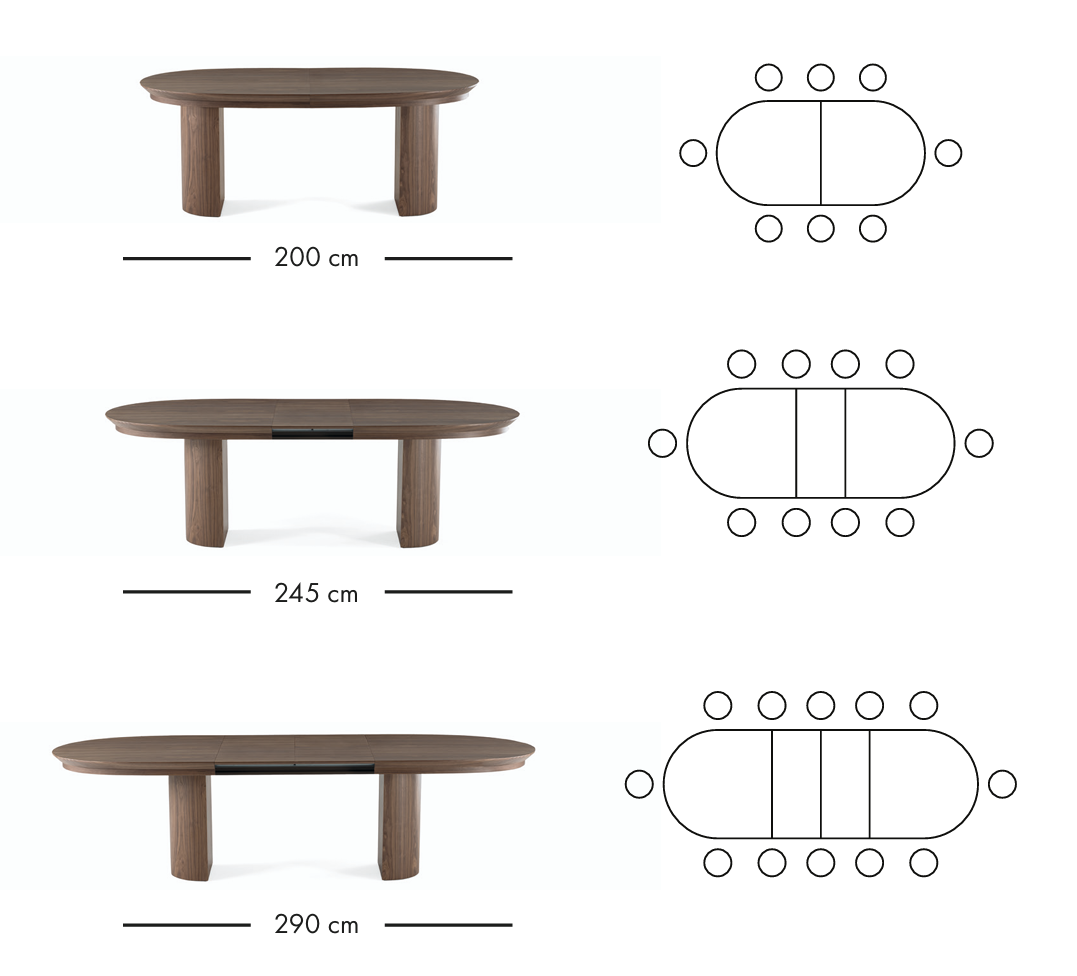 Como ausziehbarer Esstisch 200–290 cm – Nussbaum