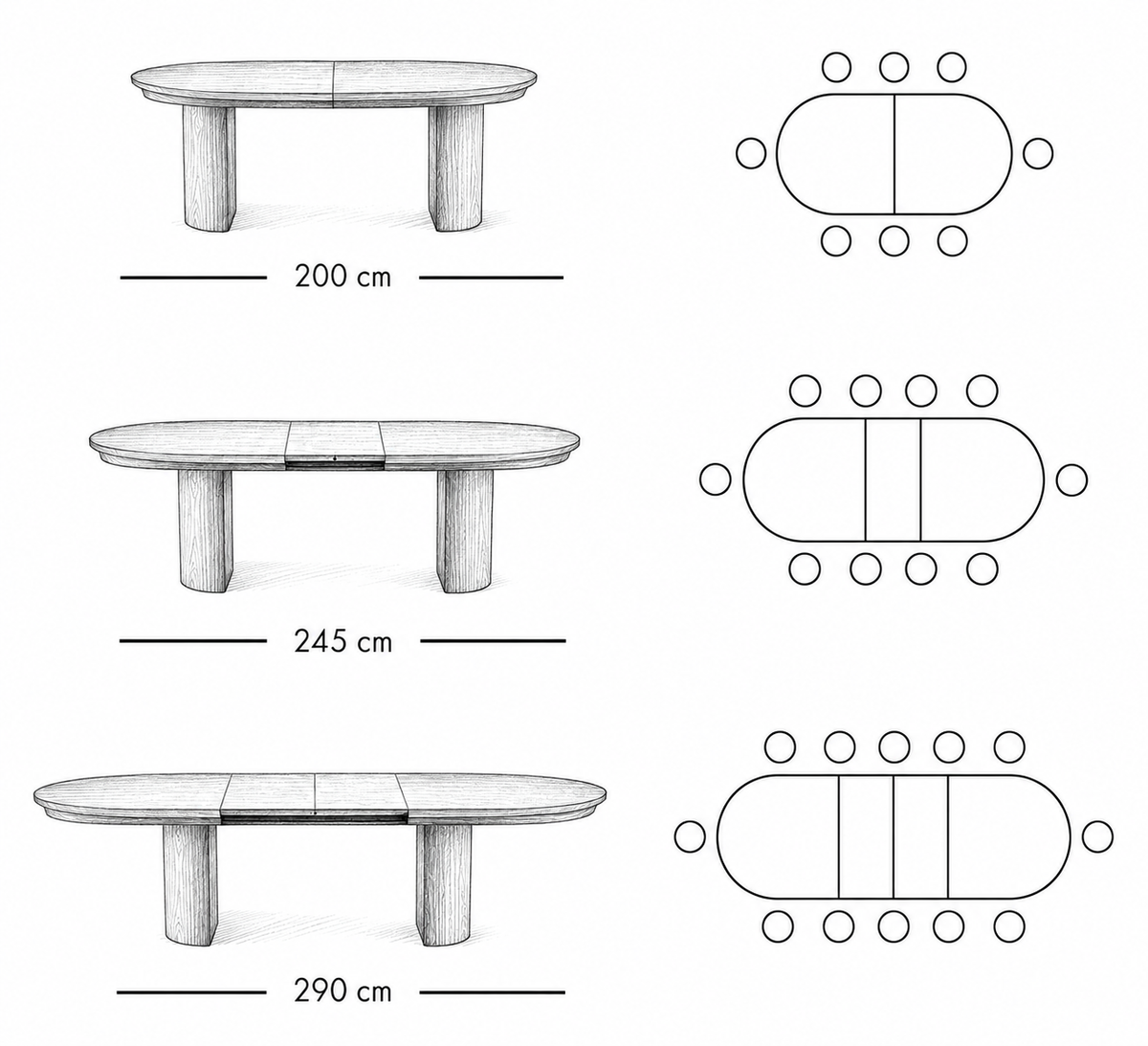 Como ausziehbarer Esstisch 200–290 cm – Natureiche