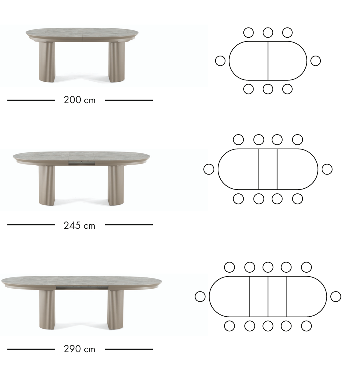 Como ausziehbarer Esstisch 200–290 cm