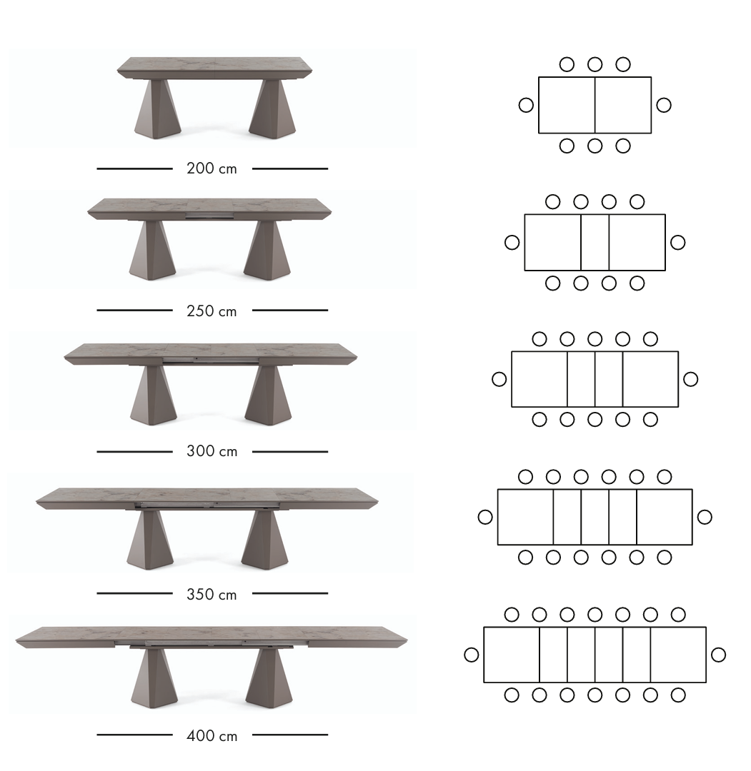 Diamond ausziehbarer Esstisch 200–400 cm