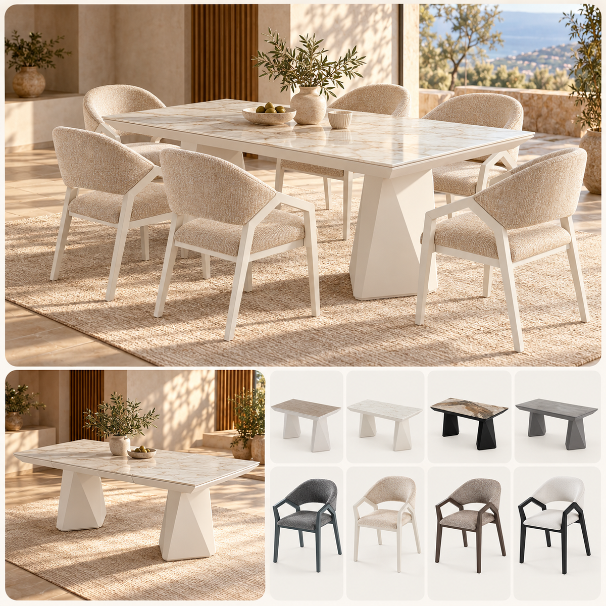 Diamond Essgruppe – ausziehbarer Esstisch + 6 Diamond Stühle