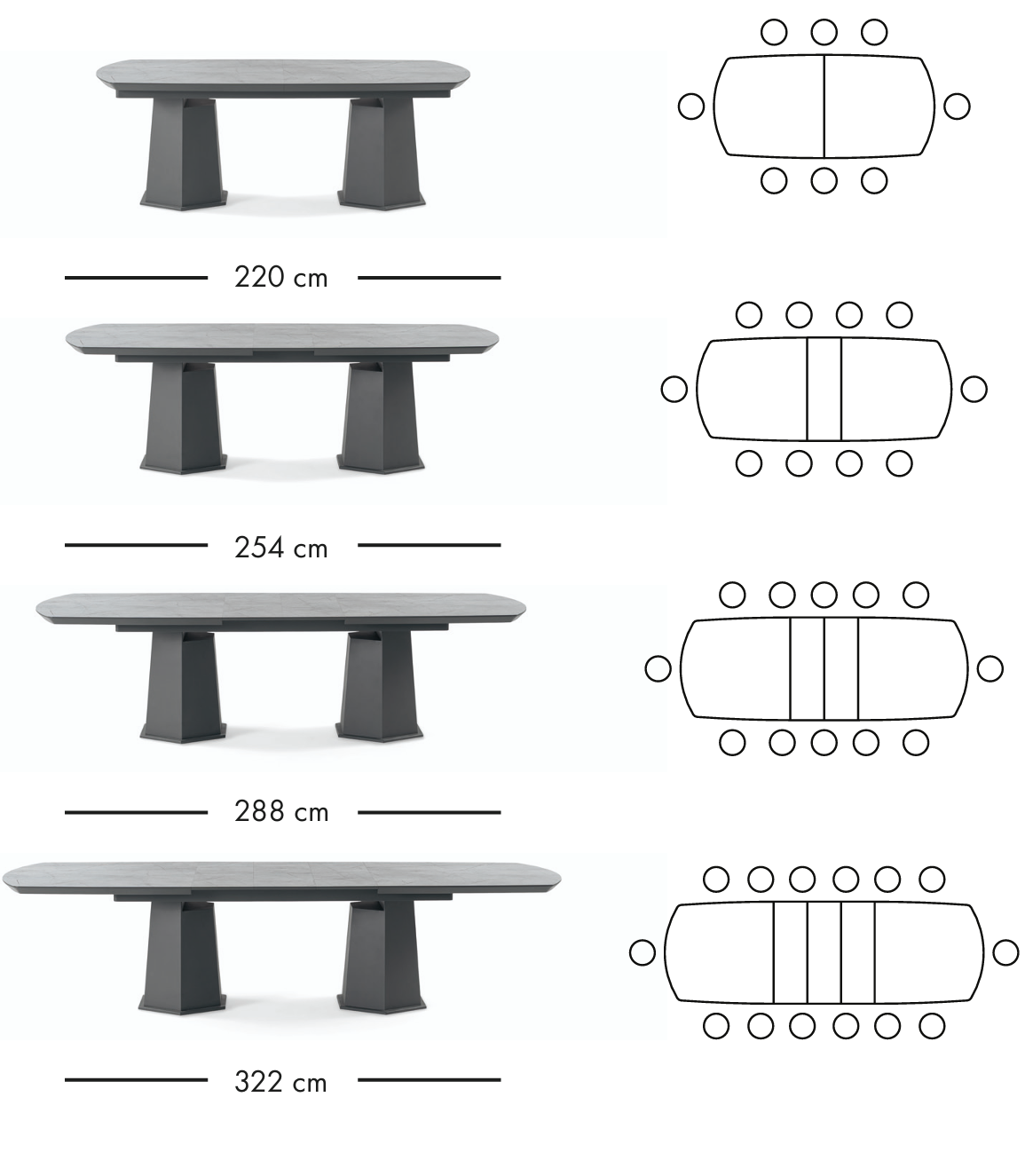 Limuzin ausziehbarer Esstisch 220–322 cm