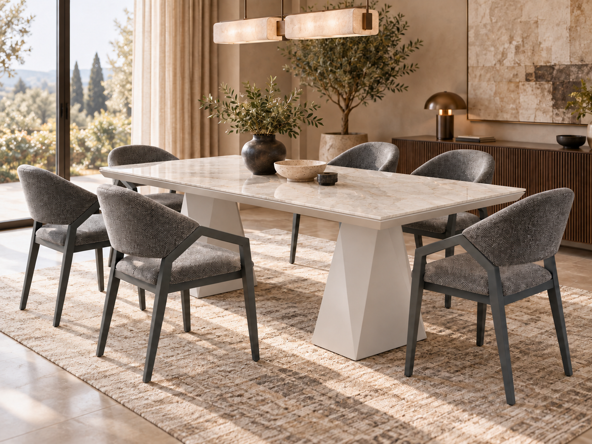 Diamond matgrupp – utdragbart matbord + 6 Diamond stolar