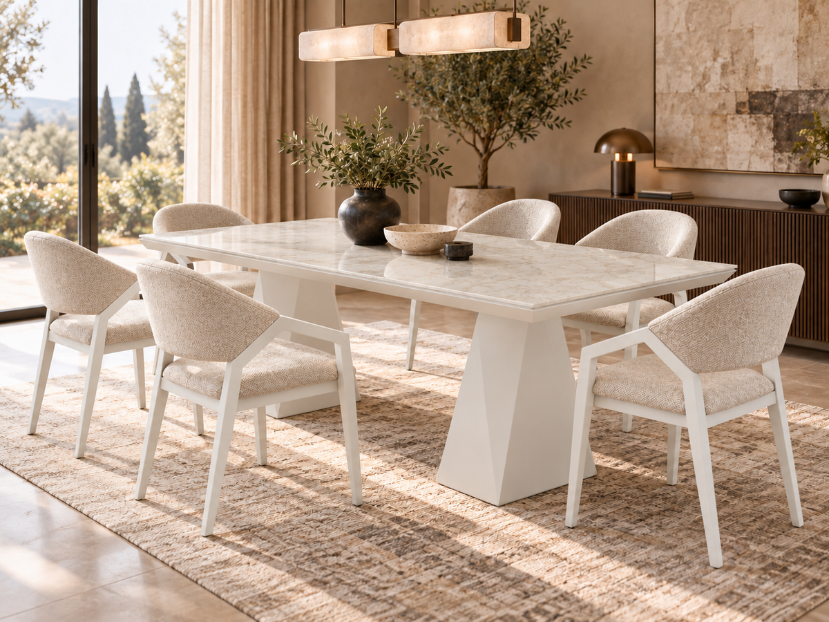 Diamond matgrupp – utdragbart matbord + 6 Diamond stolar