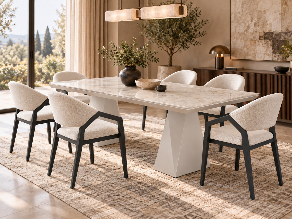 Diamond matgrupp – utdragbart matbord + 6 Diamond stolar