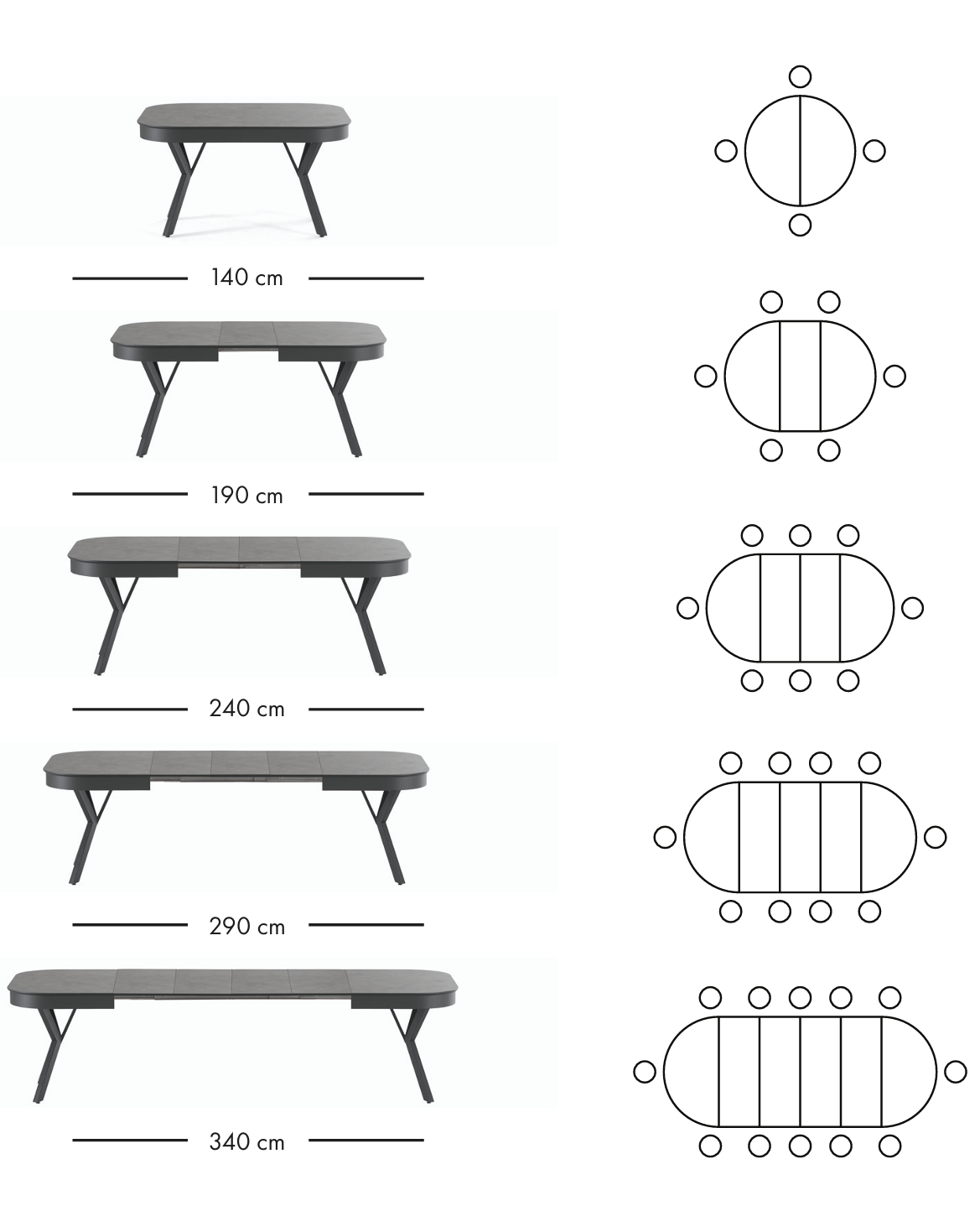 Parma ausziehbarer Esstisch 140–340 cm