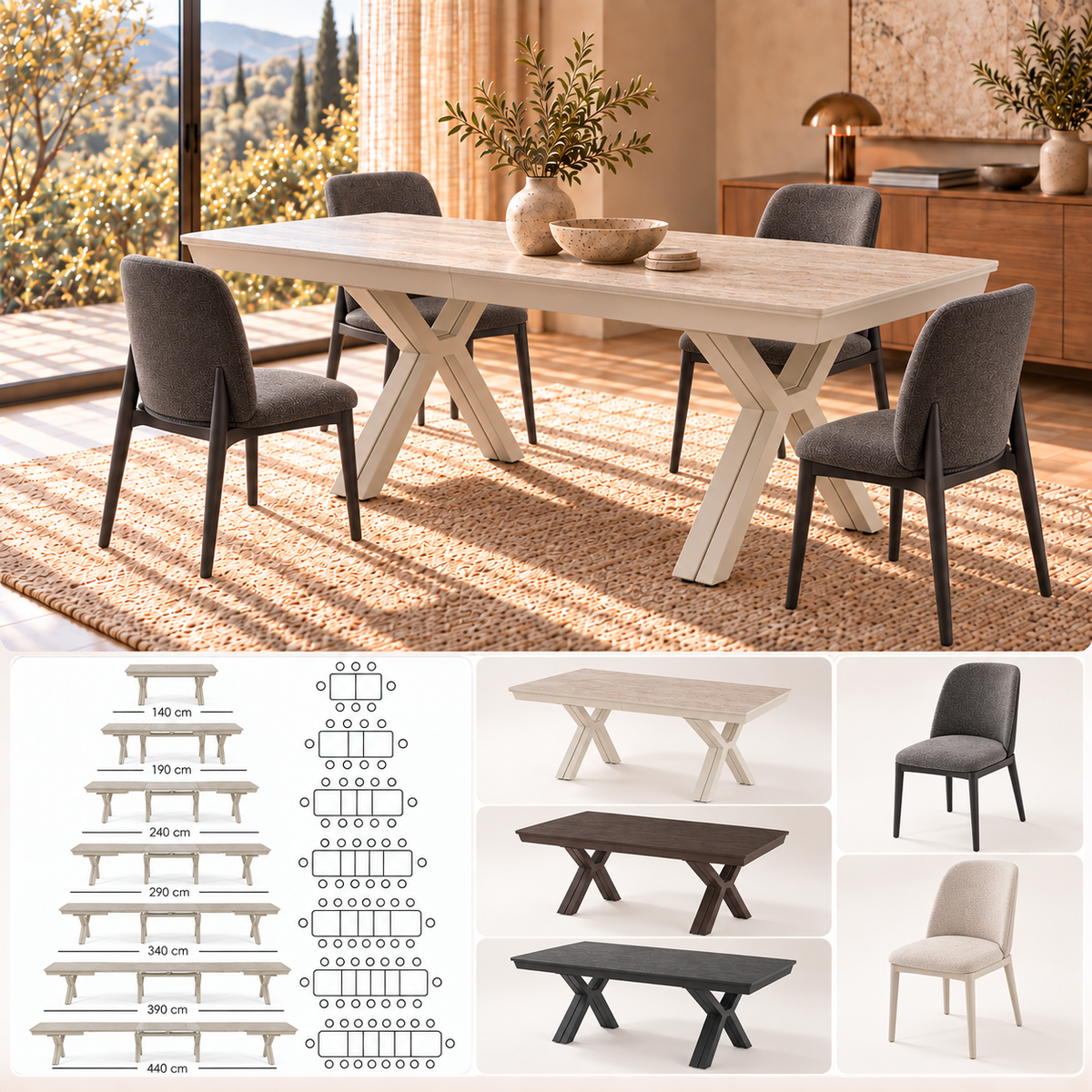 Essgruppe Petra 140-440 cm + 4 x Genova