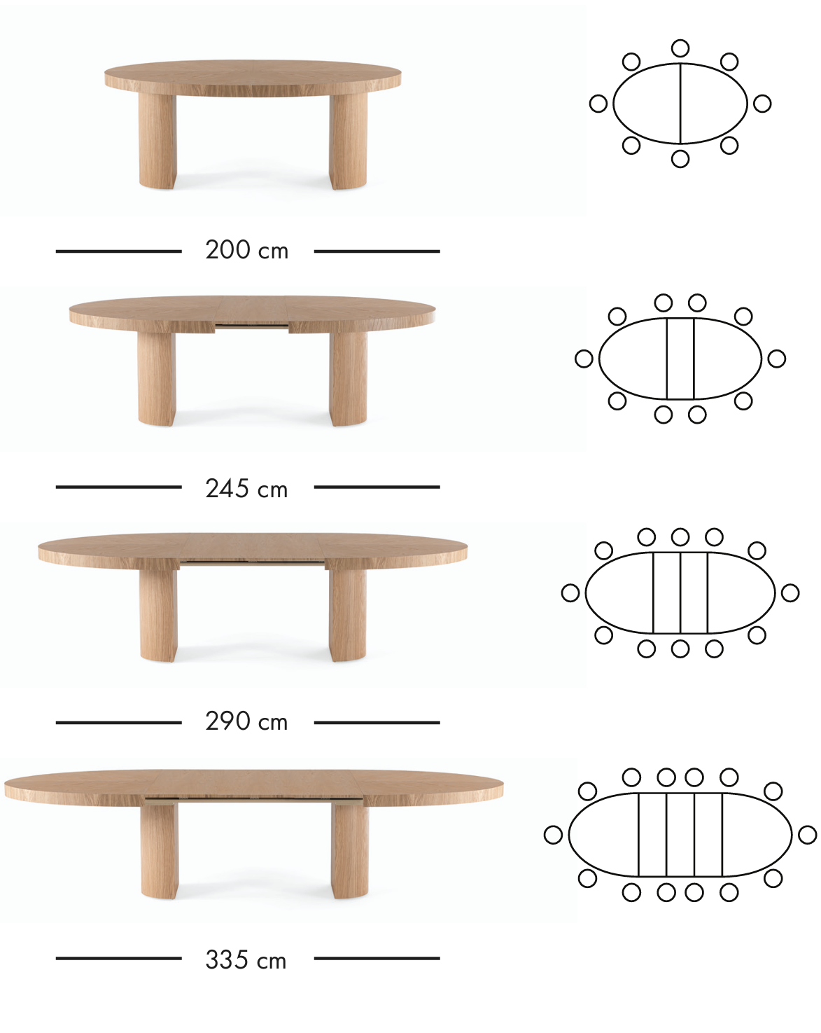 Roda ausziehbarer Esstisch 200–335 cm