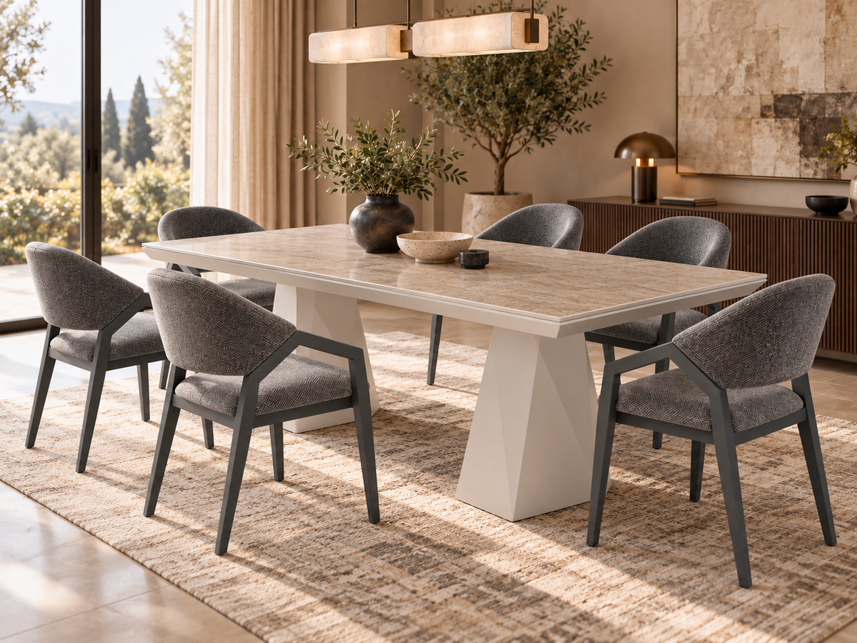 Diamond matgrupp – utdragbart matbord + 6 Diamond stolar