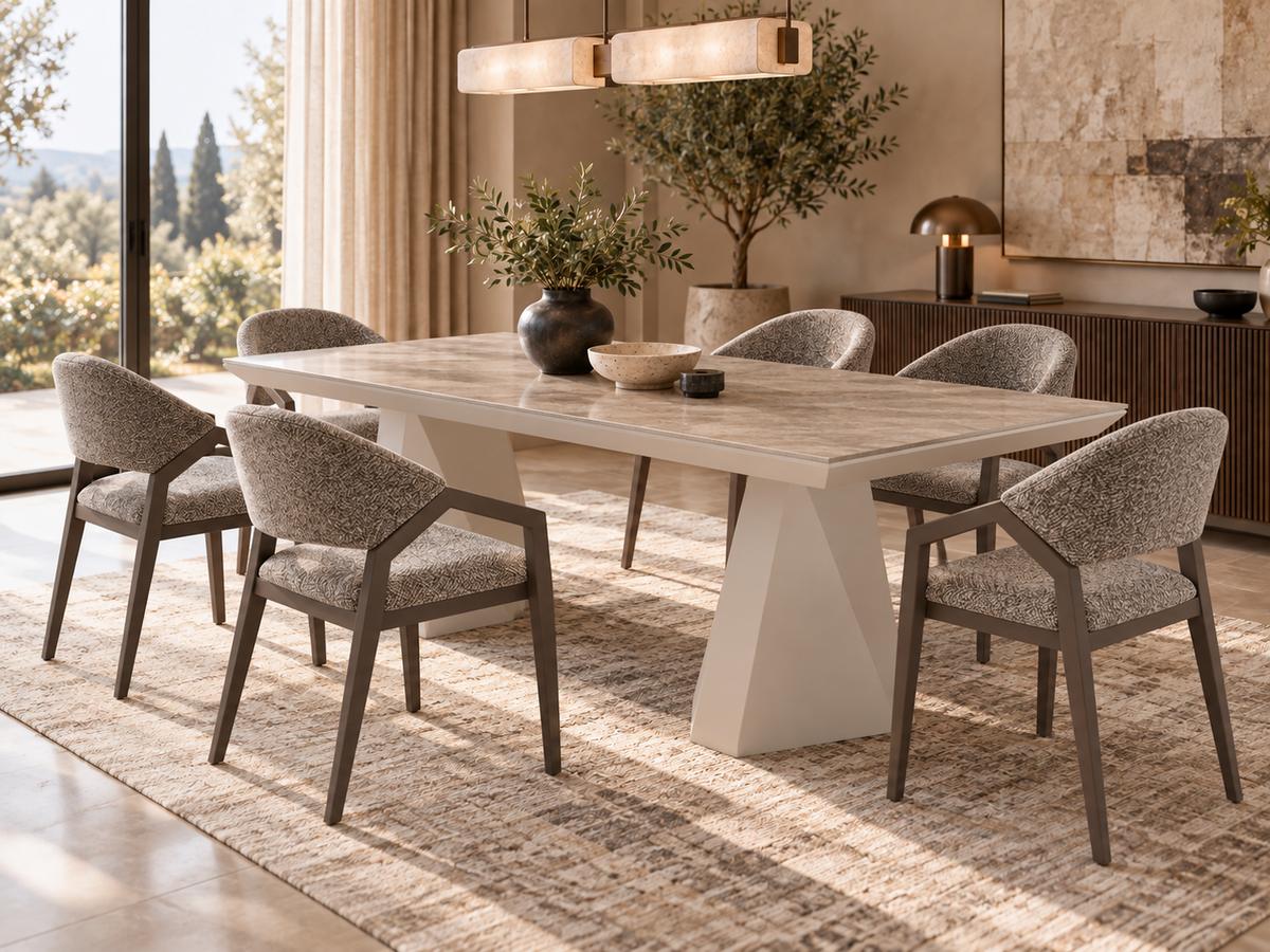 Diamond matgrupp – utdragbart matbord + 6 Diamond stolar
