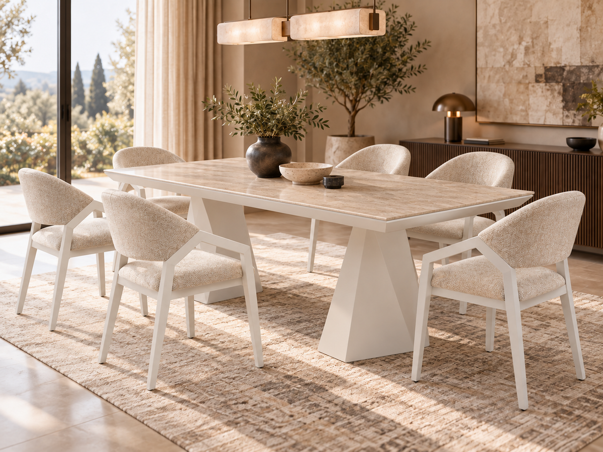 Diamond matgrupp – utdragbart matbord + 6 Diamond stolar