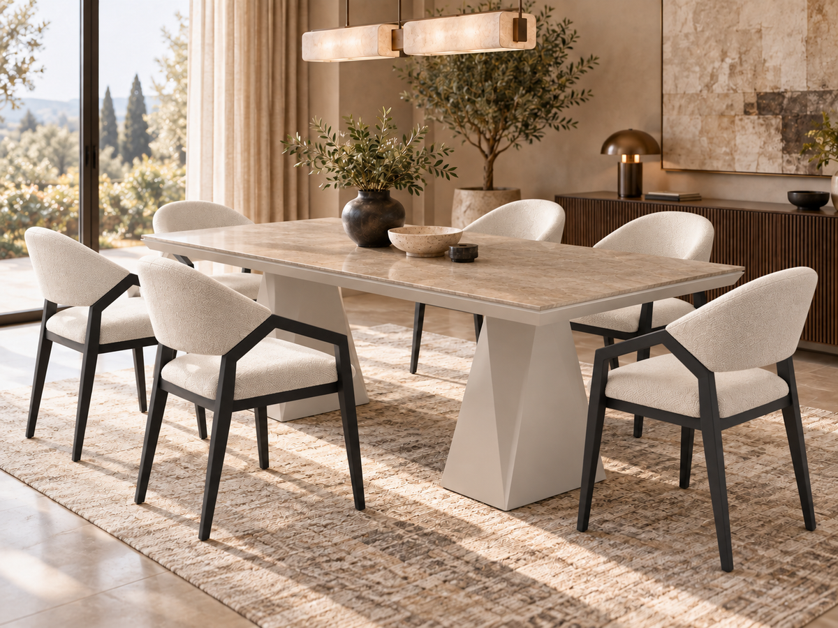 Diamond matgrupp – utdragbart matbord + 6 Diamond stolar