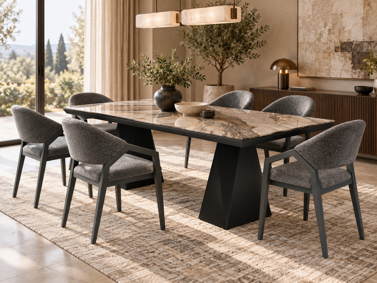 Diamond matgrupp – utdragbart matbord + 6 Diamond stolar