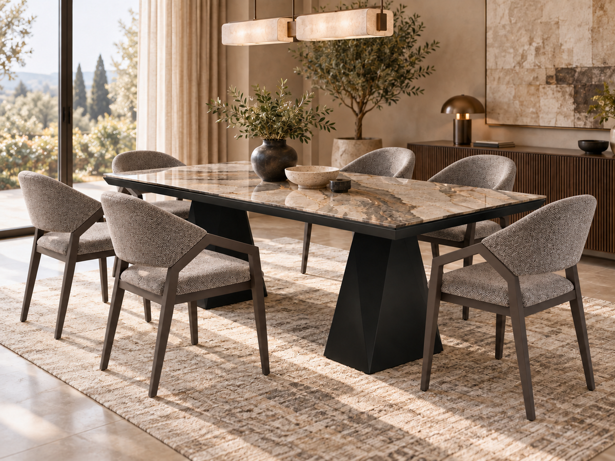Diamond matgrupp – utdragbart matbord + 6 Diamond stolar