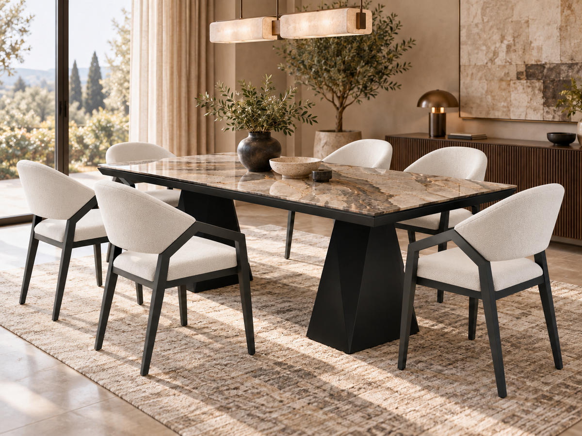 Diamond matgrupp – utdragbart matbord + 6 Diamond stolar