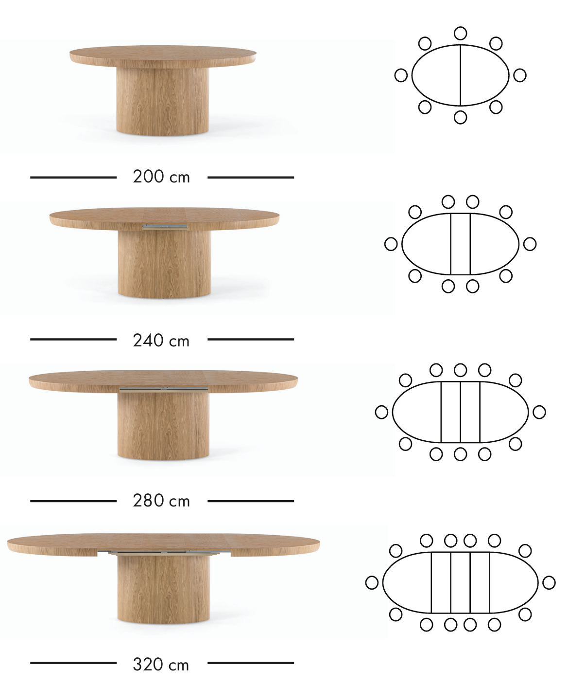 Valencia ausziehbarer Esstisch 200–320 cm